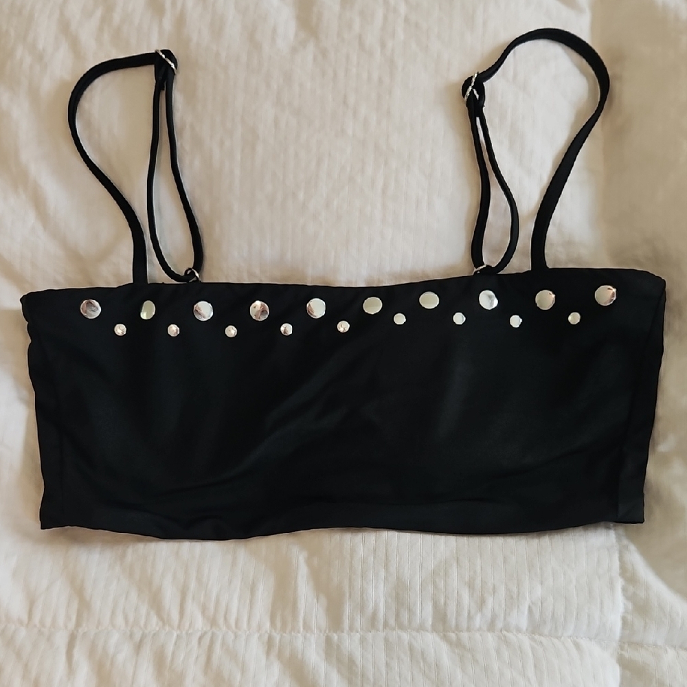 Bar III Black Bikini Top with Pearl Accents